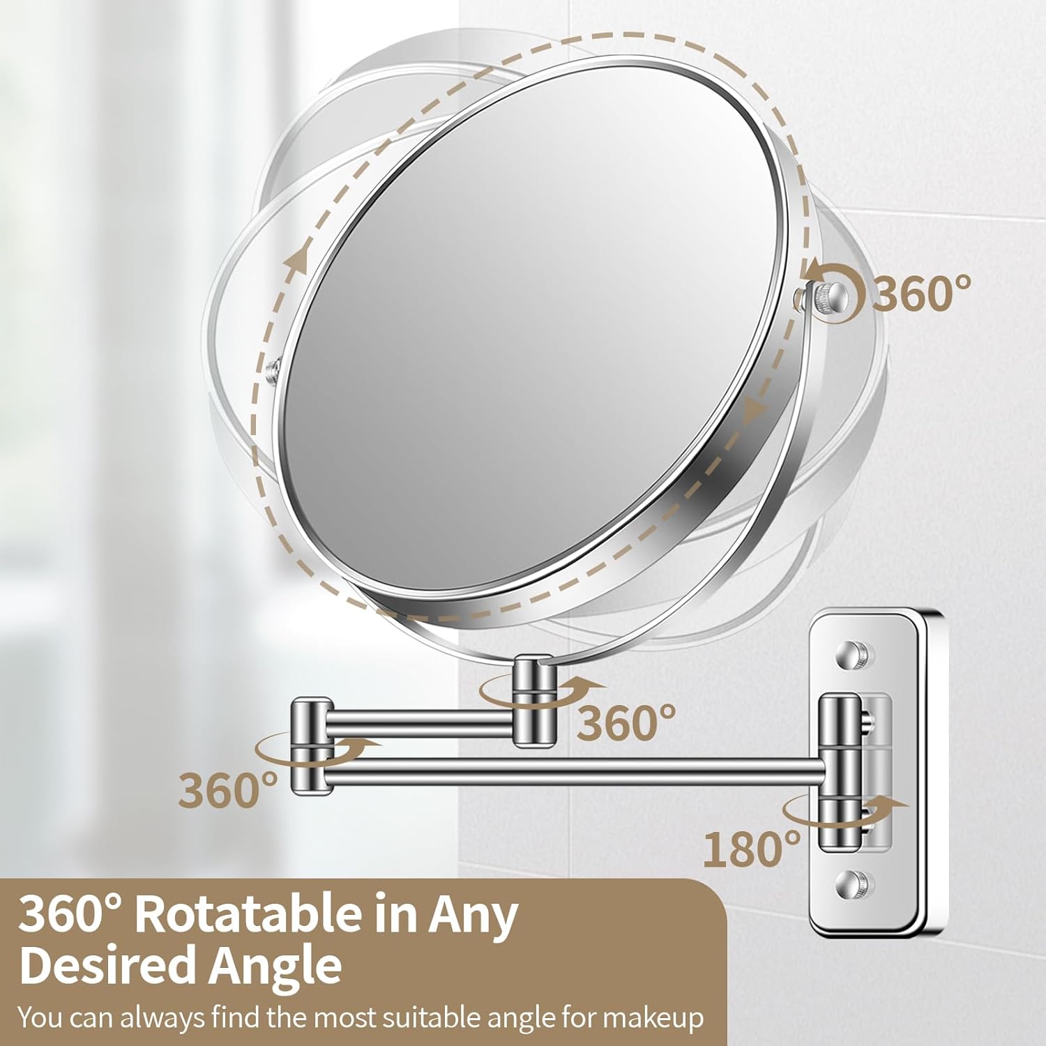 Miroir de maquillage mural : l'accessoire essentiel pour hommes et femmes Profitez d'une vue parfaite grâce à son grossissement 1X/7X et à son design pivotant à 360° – Image 5