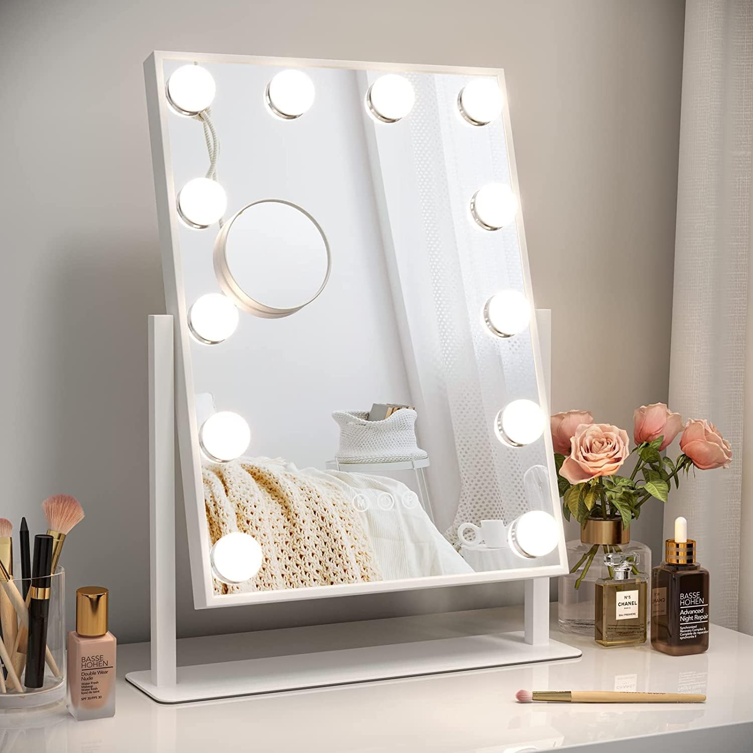 Miroir maquillage lumineux : l’accessoire parfait pour les passionnées de beauté avec 12 lumières et rotation à 360°
