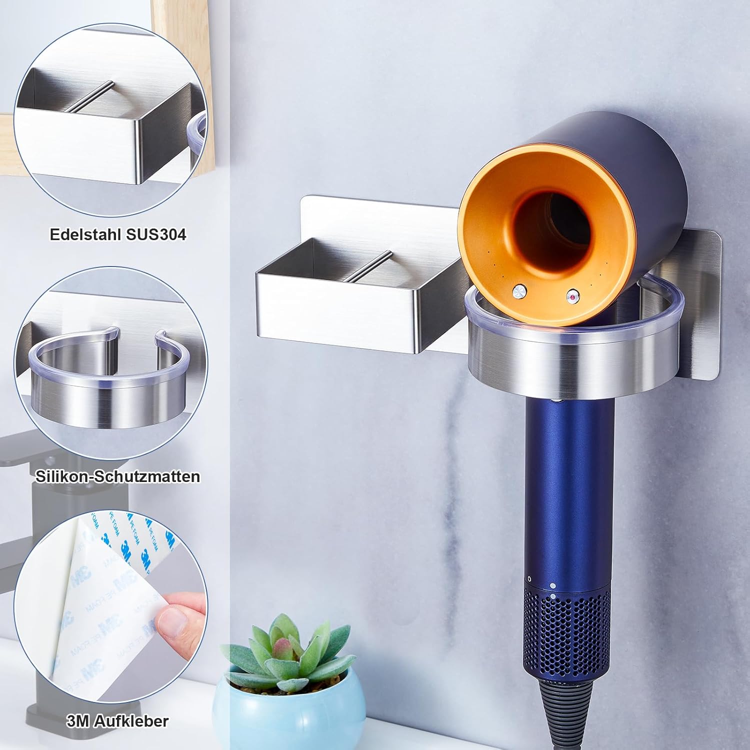 Support lisseur et sèche-cheveux mural : une solution élégante pour votre salle de bain Découvrez notre support inoxydable autocollant, idéal pour les salons de coiffure et les particuliers – Image 7