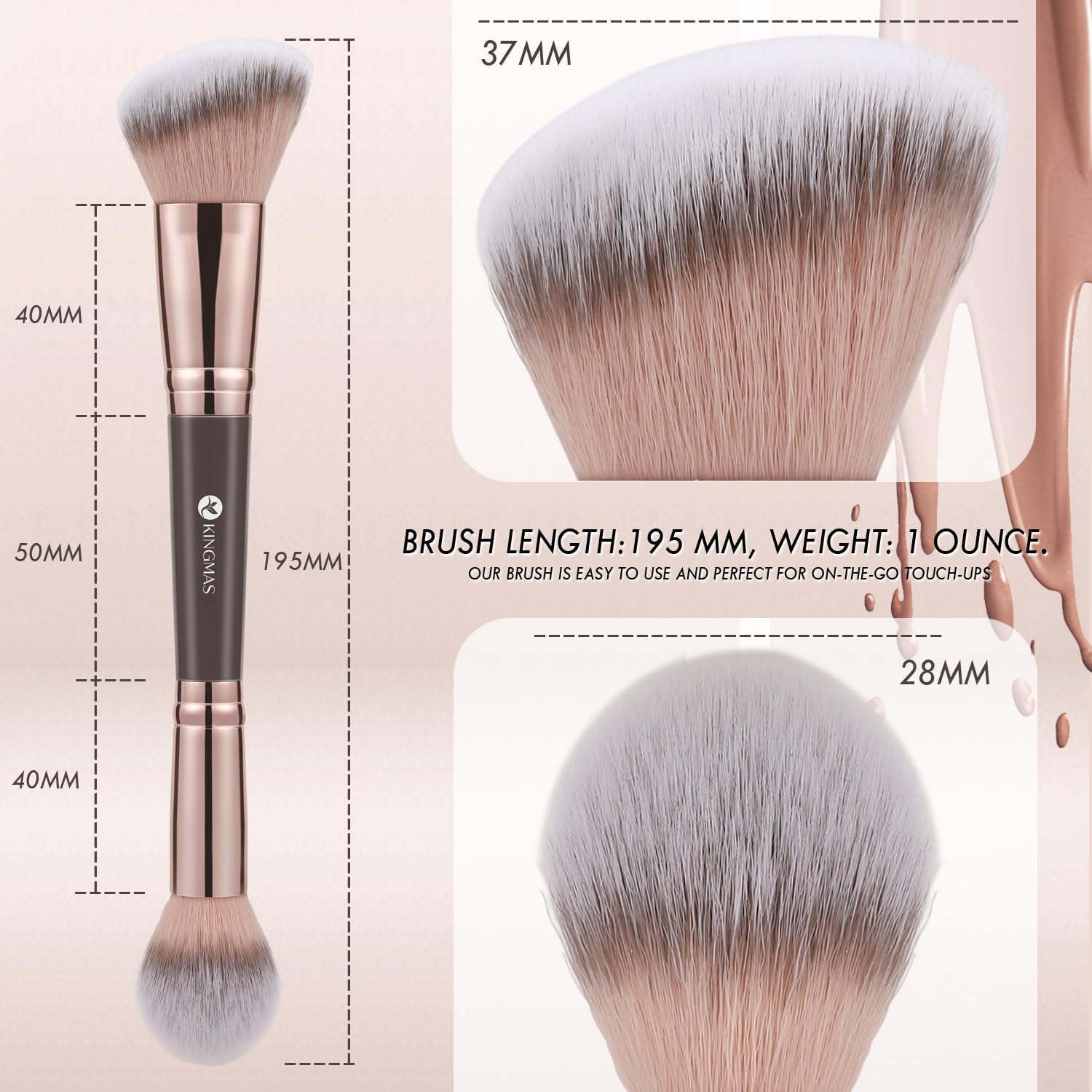 Pinceau de maquillage à double extrémité marron : l’outil idéal pour un teint parfait Pour les passionnées de beauté, idéal pour appliquer fond de teint, poudre, crème anti-cernes et blush – Image 6