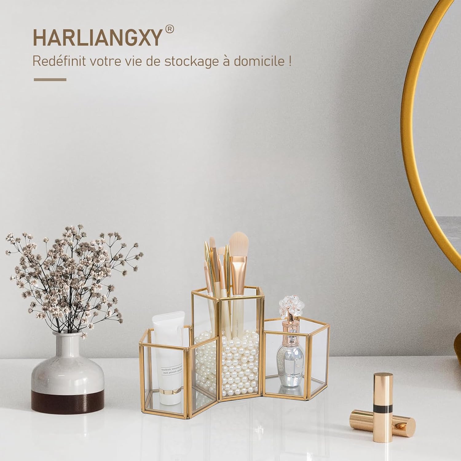Support pour pinceaux de maquillage en verre : un rangement élégant pour les passionnées de beauté – Image 2