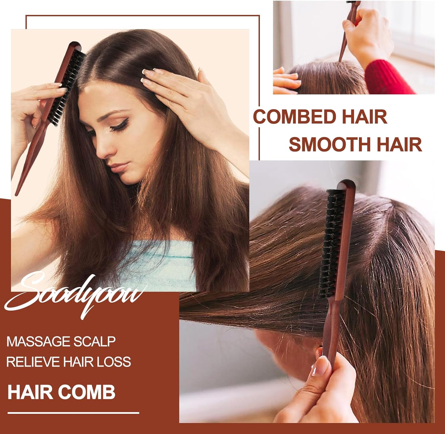 Brosse en poils de sanglier : la solution idéale pour les cheveux longs, épais et bouclés Découvrez la brosse plaquante et de teasing en poils de sanglier, parfaite pour dompter vos cheveux ondulés, secs ou abîmés. – Image 4
