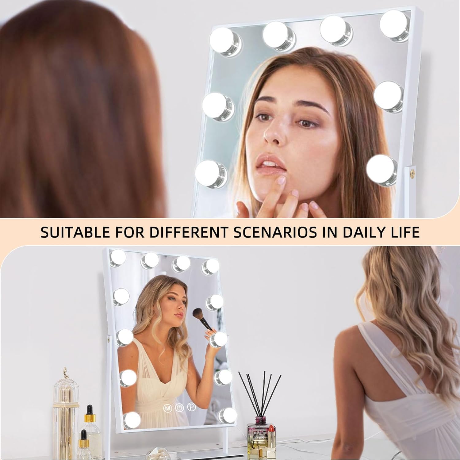Miroir de maquillage éclairé : l'allié parfait pour les passionnées de beauté Profitez d'un éclairage optimal avec 12 lampes LED à intensité variable, un rotatif à 360° et un grossissement 10x pour un maquillage impeccable en toutes circonstances – Image 5