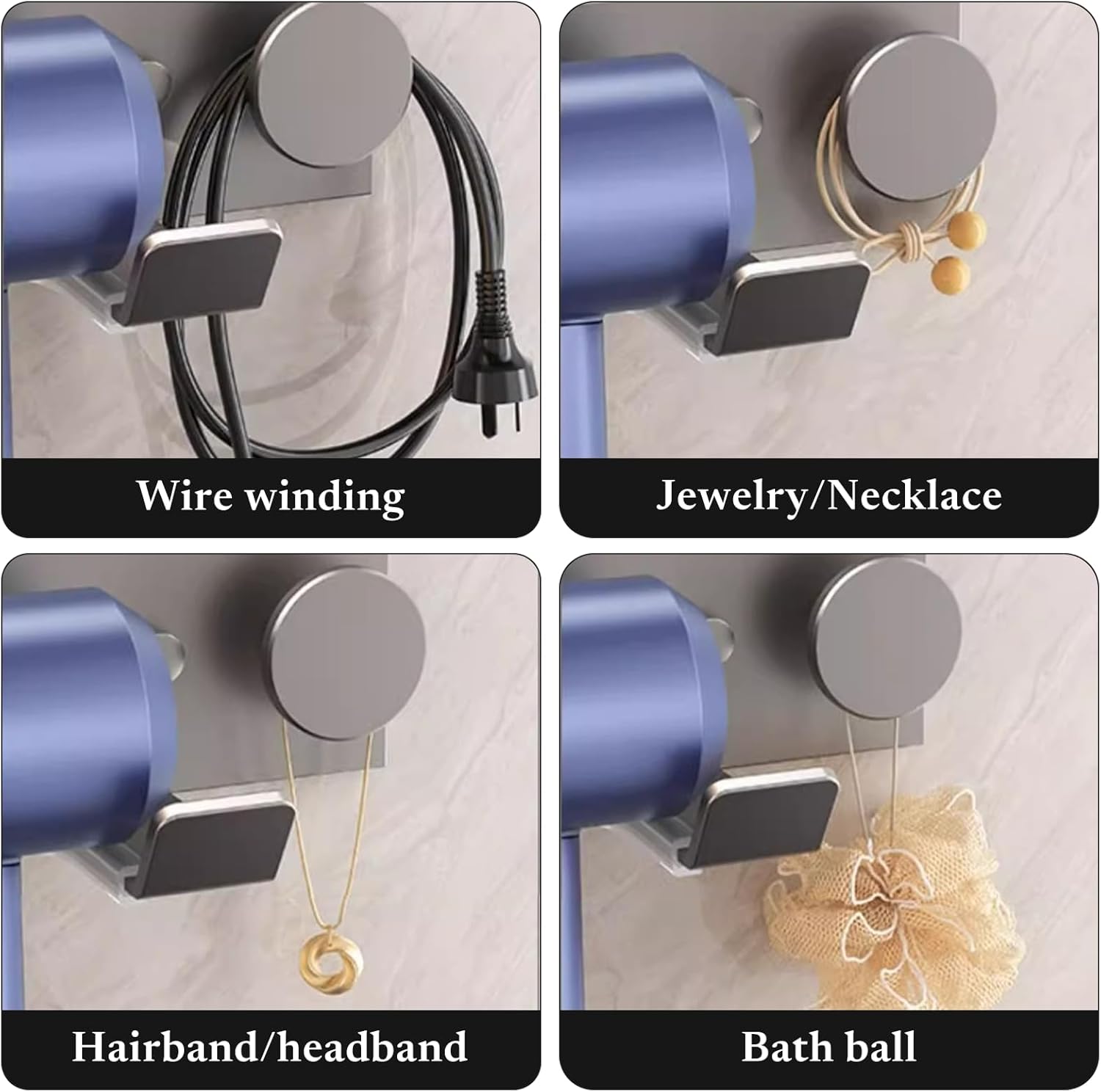 Support de sèche cheveux : solution pratique et élégante pour votre salle de bain Support mural universel avec coussinet en silicone, idéal sans perçage – Image 6
