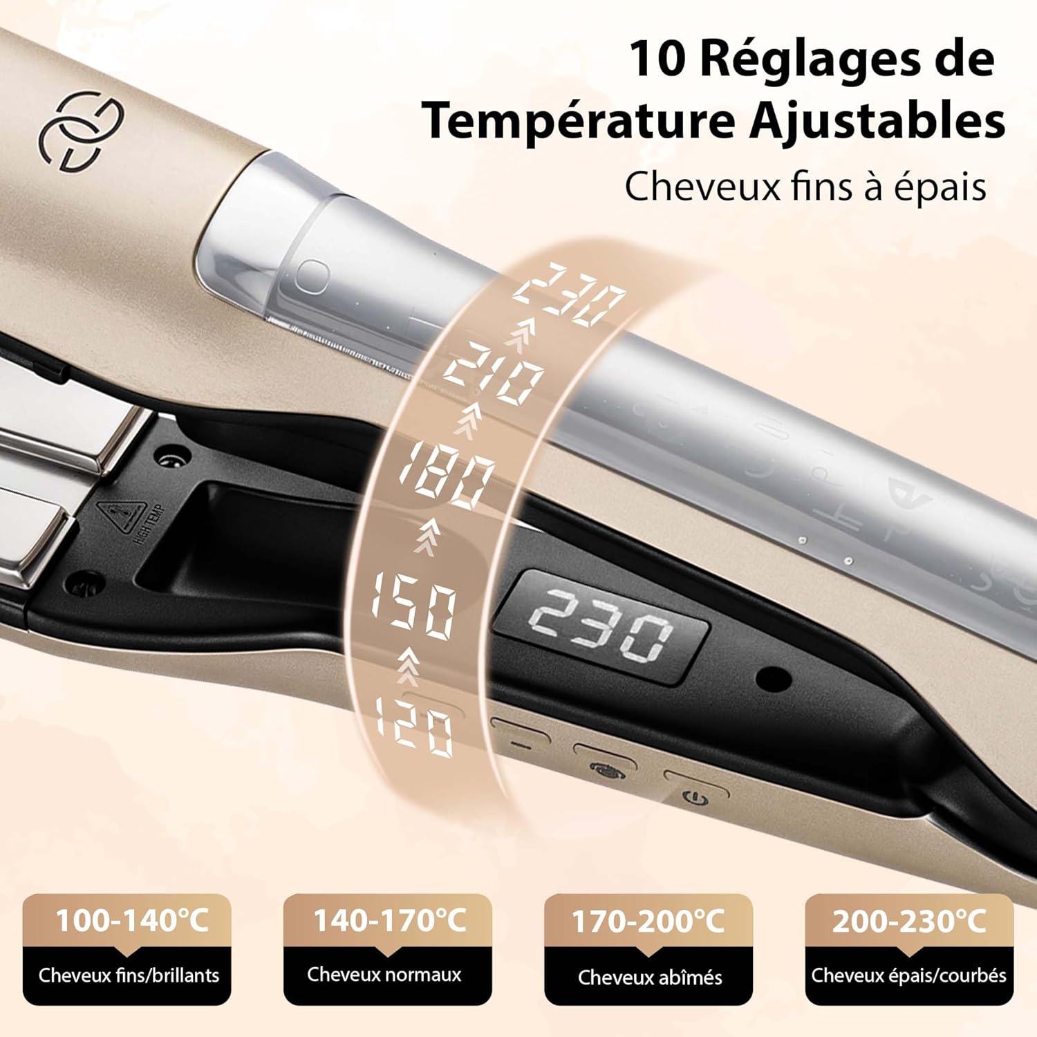 Lisseur vapeur puissant pour tous types de cheveux : obtenez des boucles parfaites et un lissage impeccable jusqu'à 230ºC – Image 3