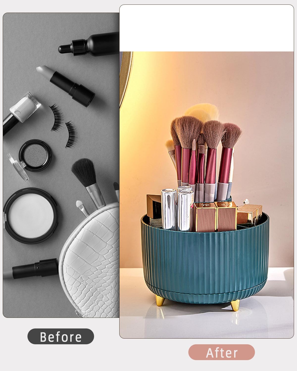 Organisateur maquillage rotatif : le rangement idéal pour vos cosmétiques en couleur cyan Optimisez votre espace beauté avec cet élégant support multifonctionnel pour crayons cosmétiques – Image 4