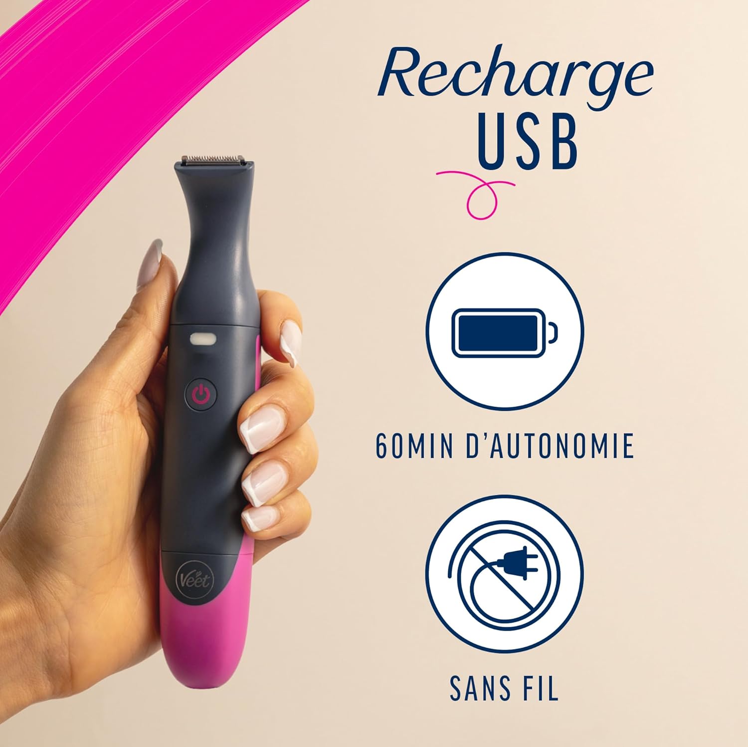 Veet Expert : tondeuse tout-en-un pour femmes, idéale pour le maillot, le visage et les sourcils Rasoir électrique multi-usage 100 % étanche avec chargeur USB pour un épilage précis et rapide – Image 9
