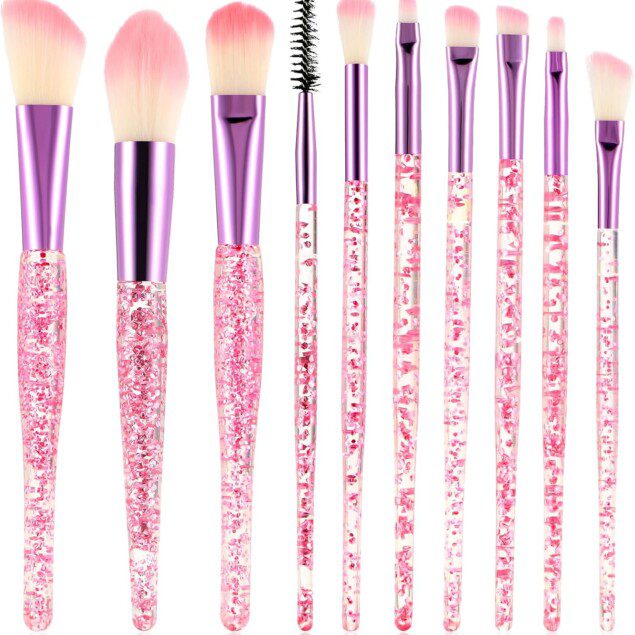 Pinceaux de maquillage en cristal pailleté : le lot de 10 essentiels pour un teint impeccable et un regard éclatant