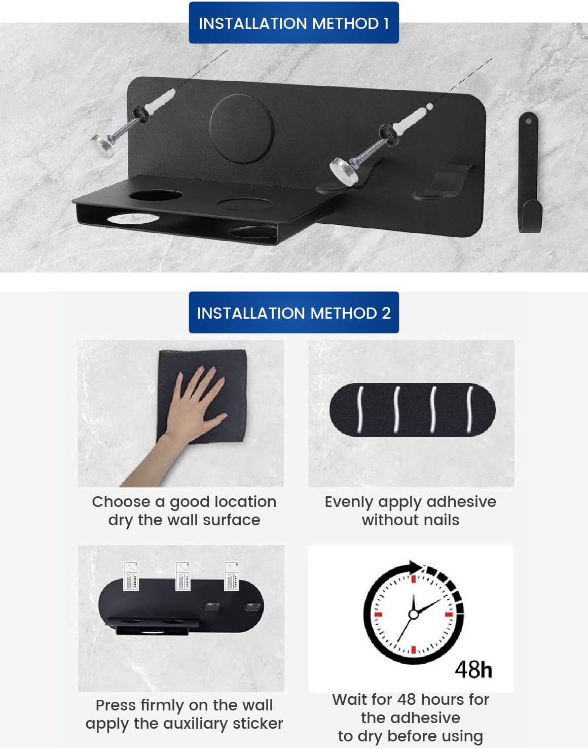Support de sèche-cheveux mural pour professionnels : une solution élégante et pratique sans perçage Découvrez le support de sèche-cheveux MidingChai, idéal pour les hôtels et barbershops. Ce porte-sèche-cheveux compatible avec Dyson Supersonic peut accueillir jusqu'à 5 embouts, offrant un gain de place et une organisation optimale pour vos outils de beauté. – Image 8