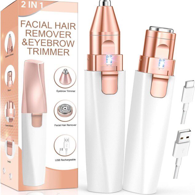Rasoir électrique 2 en 1 pour femme : épilation précise du visage et des sourcils avec lumière LED