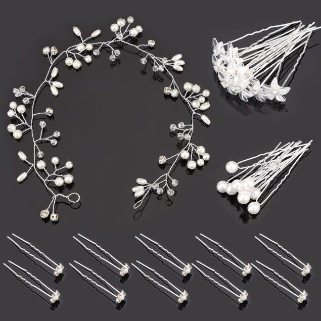 Épingles à cheveux fleur en cristal : 30 pièces et bandeau perlé pour mariées élégantes