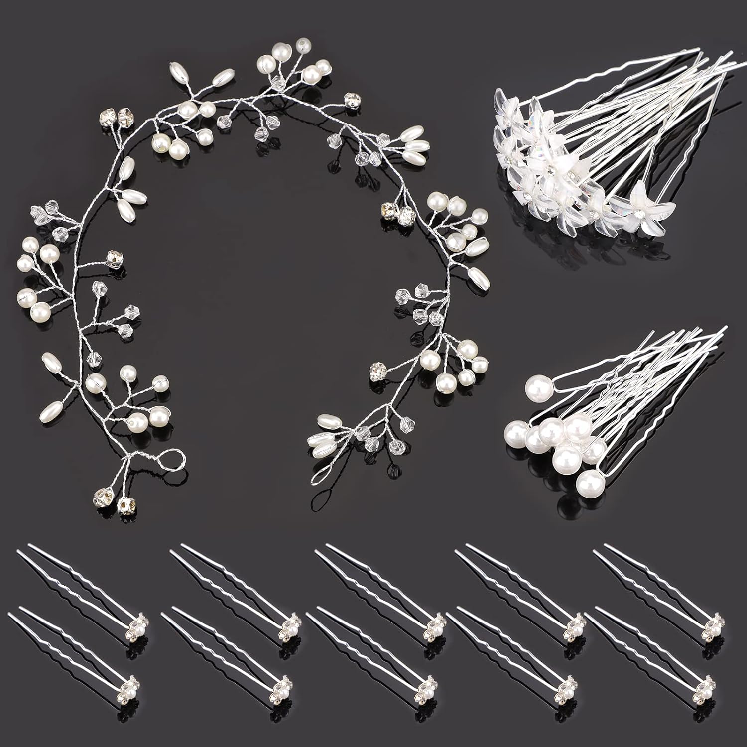 Épingles à cheveux fleur en cristal : 30 pièces et bandeau perlé pour mariées élégantes