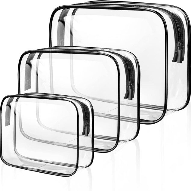 Trousse de toilette transparente : le lot de 3 pour les voyageurs élégants Pratique et étanche, cette trousse de maquillage en PVC est idéale pour homme et femme