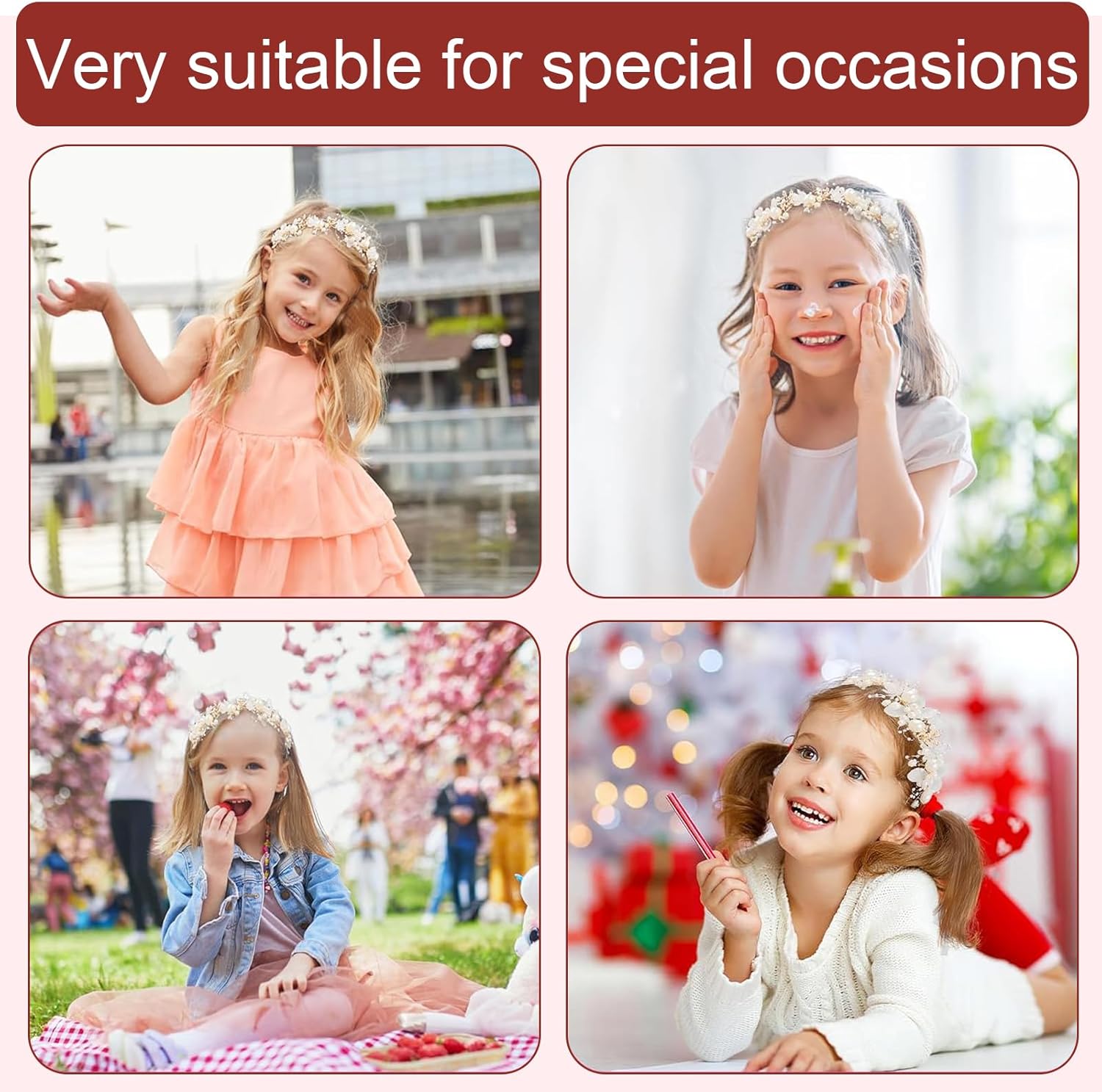Couronne de fleurs blanche et pinces à cheveux : l'accessoire parfait pour les petites filles lors des mariages et des fêtes – Image 8