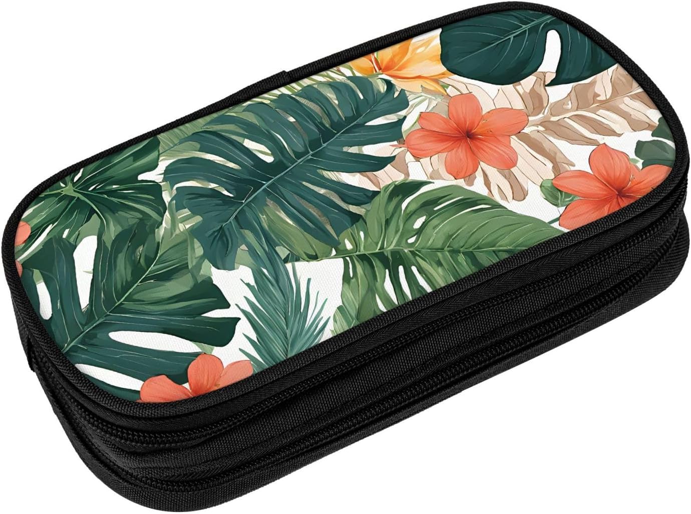 Trousse à crayons tropicale : la solution idéale pour étudiants et passionnés de beauté Découvrez notre trousse à crayons double couche avec fermeture éclair, en tissu durable et au motif élégant de feuilles de palmier, parfaite pour organiser vos fournitures scolaires ou vos produits de beauté. – Image 2