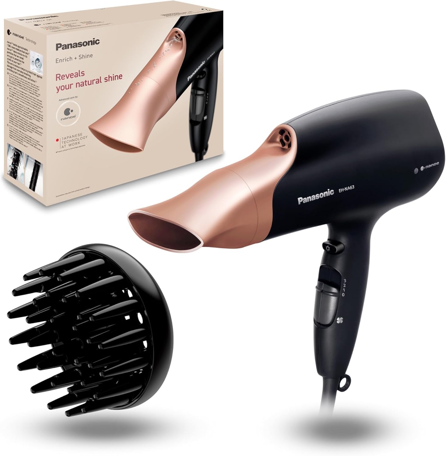 Sèche-cheveux technologie Nanoe : soin optimal pour vos cheveux avec 3 vitesses et 4 températures