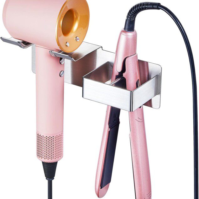 Porte sèche cheveux mural : support élégant en acier inoxydable pour hôtels et salles de bains