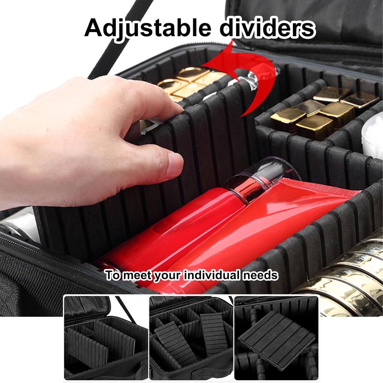 Trousse de maquillage de grande capacité : le sac parfait pour les professionnels de la beauté Découvrez la trousse de maquillage élégante de 34*23*12 cm, idéale pour les ongliers et les maquilleurs, avec ses séparateurs et sangles réglables pour une organisation optimale de vos produits de beauté. – Image 3