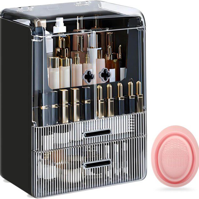Rangement maquillage élégant pour passionnées de beauté : l'organisateur transparent avec tiroirs et couvercle pour une grande capacité