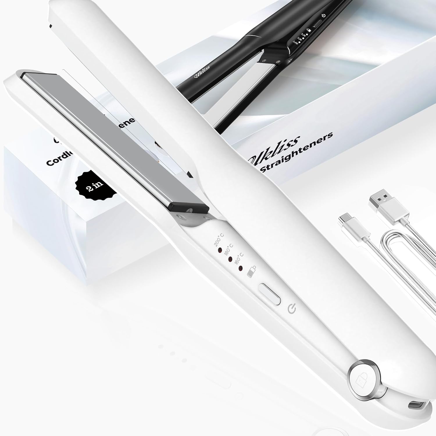 Portable fer à lisser sans fil : lisseur rechargeable pour cheveux courts et longs, idéal en voyage avec 3 températures et technologie d'ions négatifs