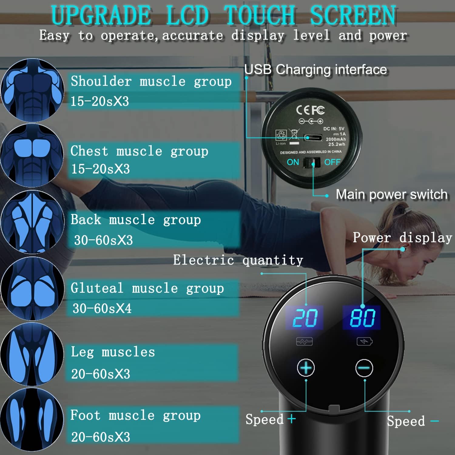 Pistolet de massage à percussion pour athlètes : soulagement musculaire efficace avec 8 têtes et 20 vitesses – Image 2