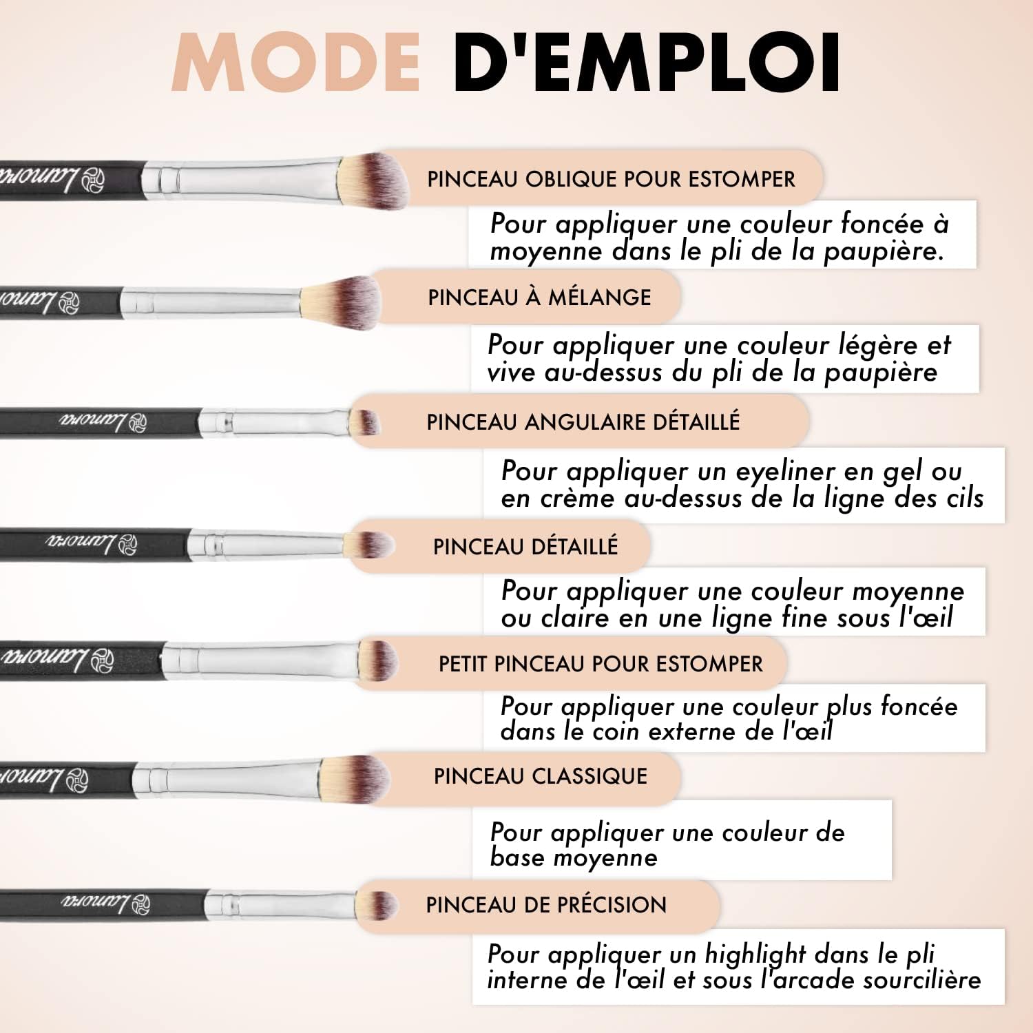 Set de pinceaux de maquillage pour les yeux : maîtrisez l'art du fard à paupières et de l'eyeliner avec ce kit essentiel de 7 pièces aux poils soyeux – Image 3