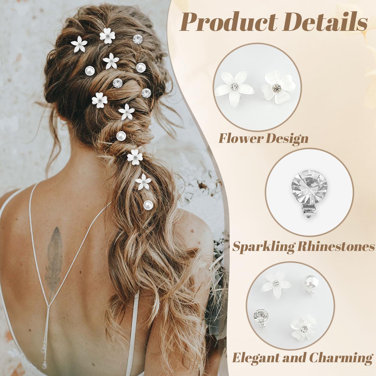 Pinces à fleurs miniatures : 20 accessoires en perles et strass pour femmes et filles Ajoutez une touche d'élégance à vos coiffures quotidiennes ou lors de vos fêtes et mariages – Image 3