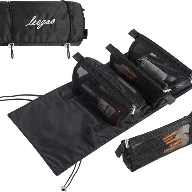 Pliable trousse de toilette voyage : sac à cosmétiques suspendu et détachable 4 en 1 pour une organisation élégante et pratique