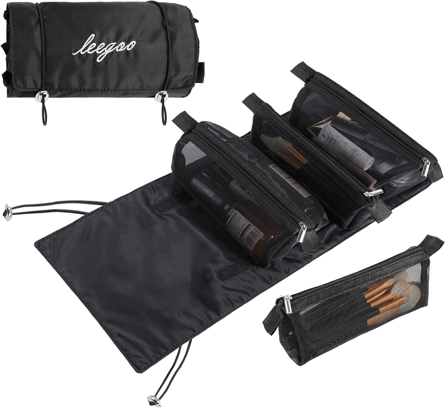 Pliable trousse de toilette voyage : sac à cosmétiques suspendu et détachable 4 en 1 pour une organisation élégante et pratique
