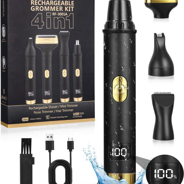 Tondeuse nez et oreilles 4-en-1 : l'accessoire indispensable pour hommes et femmes  Rasoir étanche IPX7 pour un entretien facile des sourcils et poils du visage