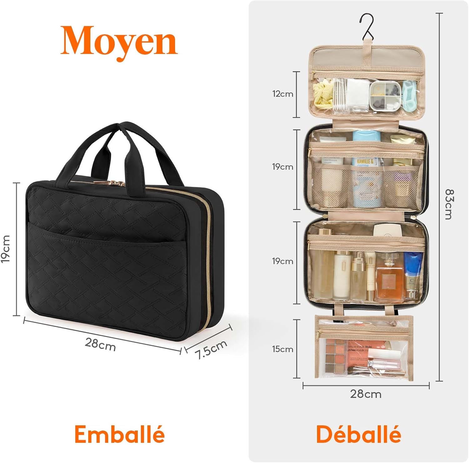 Trousse de toilette de voyage : grande trousse de maquillage suspendue pour femmes, parfaite pour organiser vos cosmétiques et bouteilles en toute élégance – Image 2