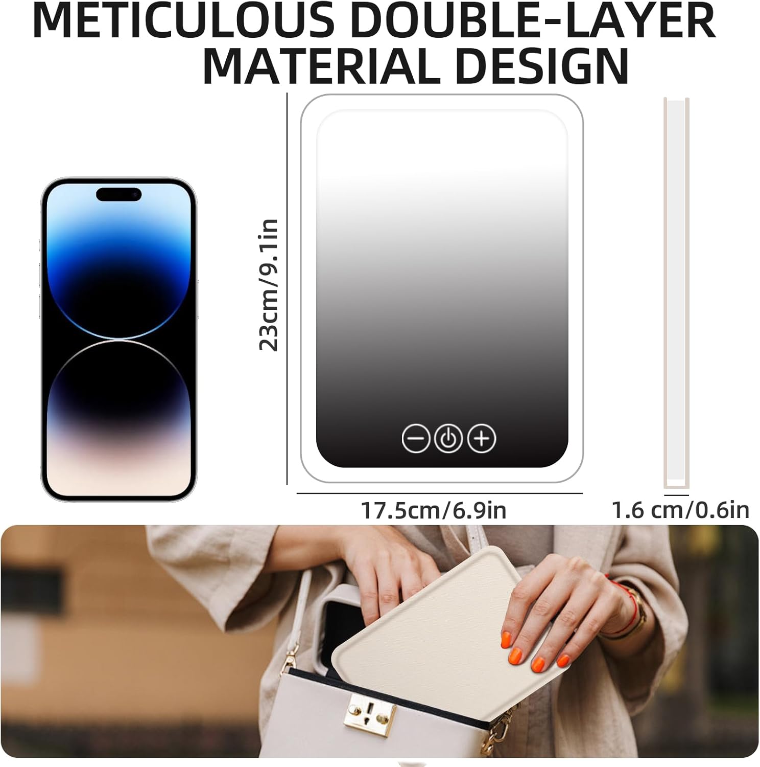 Miroir de maquillage lumineux : l'accessoire rechargeable et portable pour les voyages et la maison Découvrez le miroir pliable Ultra HD avec 3 couleurs de lumière et luminosité réglable, idéal pour un maquillage parfait en toutes circonstances. – Image 6