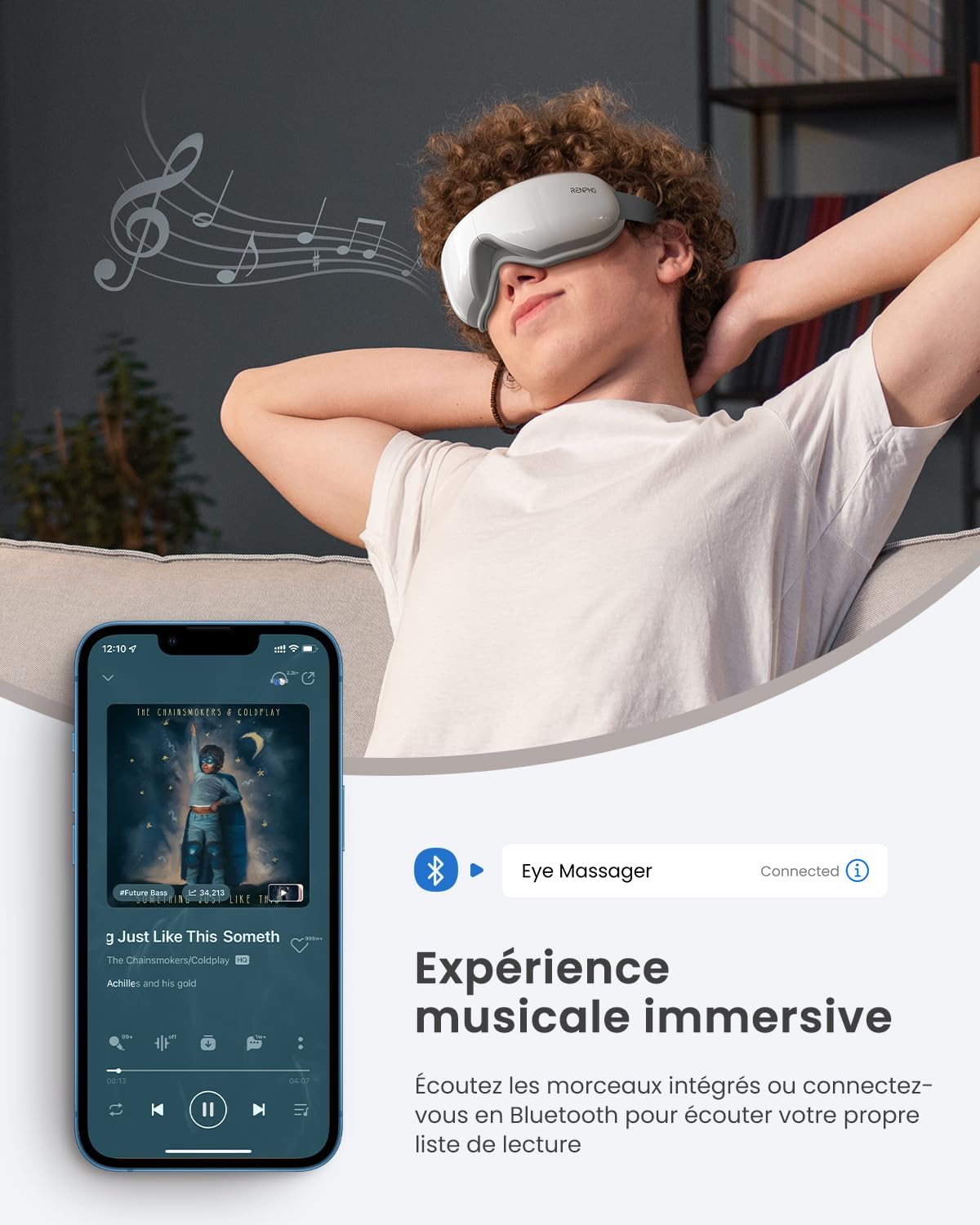 Masseur oculaire RENPHO Eyeris : le masque de relaxation pour les yeux secs et un sommeil apaisé Offrez à vos yeux le confort qu'ils méritent avec chaleur, vibrations et musique Bluetooth – Image 7