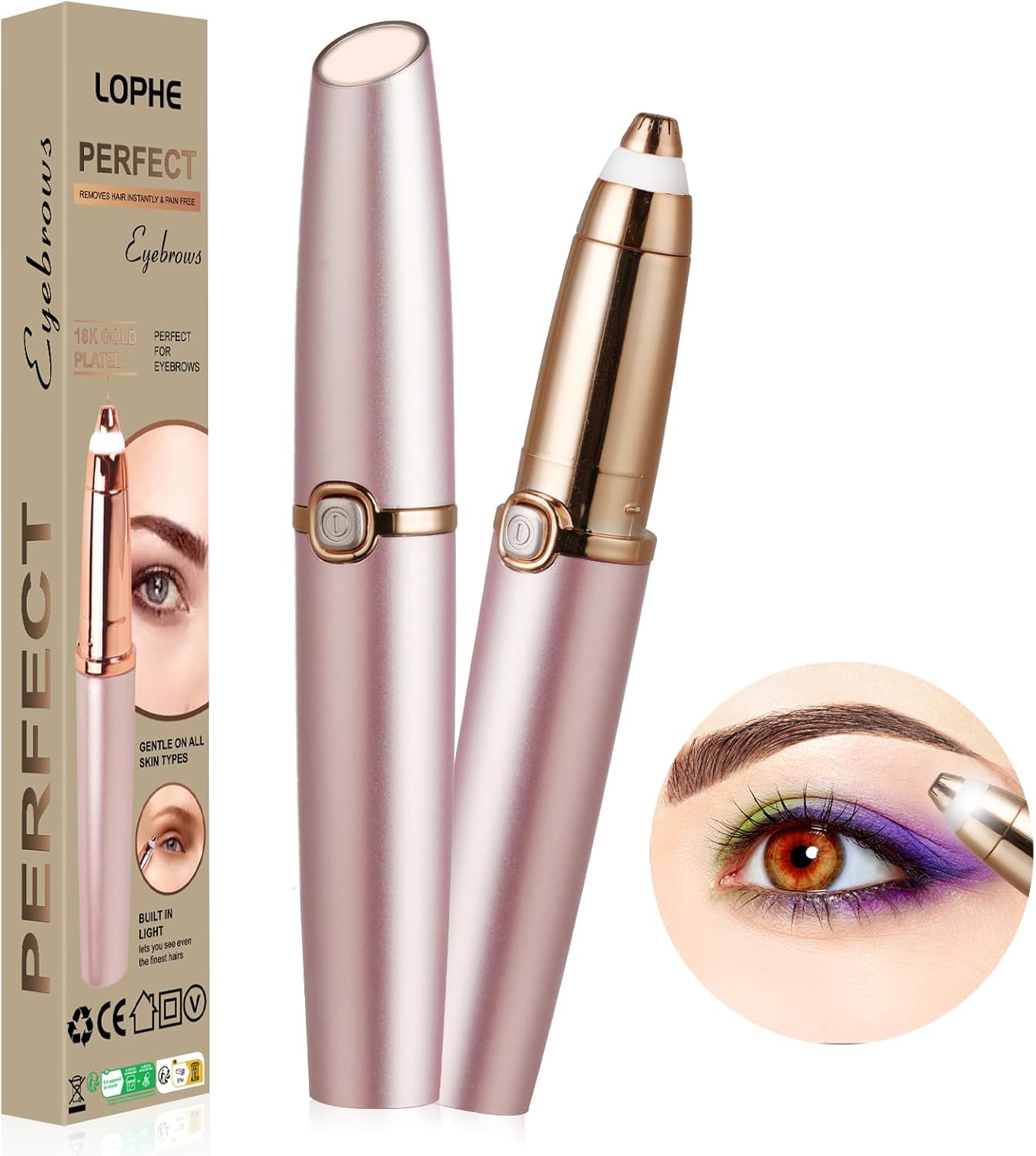 Tondeuse à sourcils : épilateur visage indolore pour femmes avec brosse de nettoyage