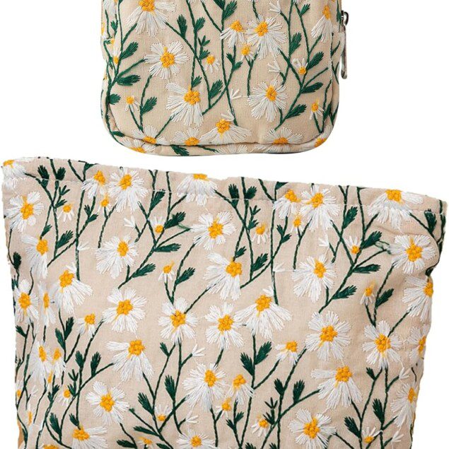 Trousse de toilette femme : lot de 2 sacs de maquillage floraux pour voyager avec élégance