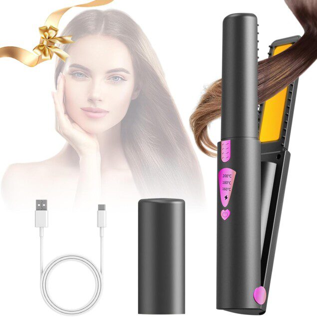Fer à lisser sans fil : lisseur boucleur rechargeable pour des cheveux lisses et bouclés en un temps record