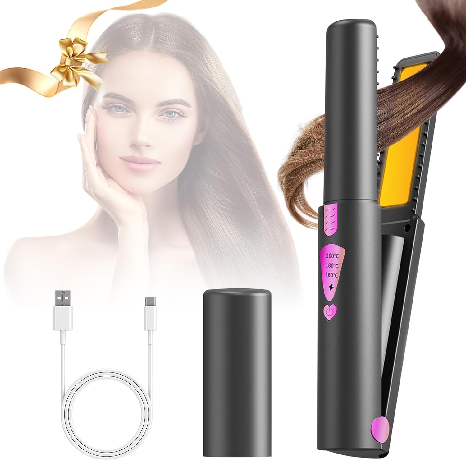 Fer à lisser sans fil : lisseur boucleur rechargeable pour des cheveux lisses et bouclés en un temps record
