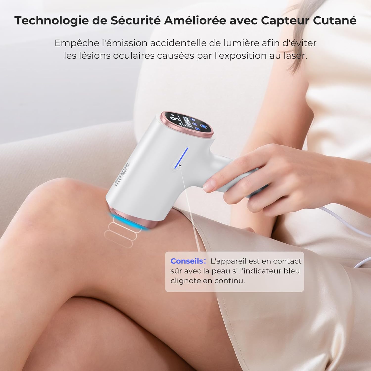 Épilateur lumière pulsée 3 en 1 : pour une épilation efficace et douce à domicile Profitez d'une peau lisse et soyeuse avec notre épilateur laser à écran tactile LCD, doté de 9 niveaux d'énergie et d'une fonction de refroidissement pour un confort optimal. – Image 8