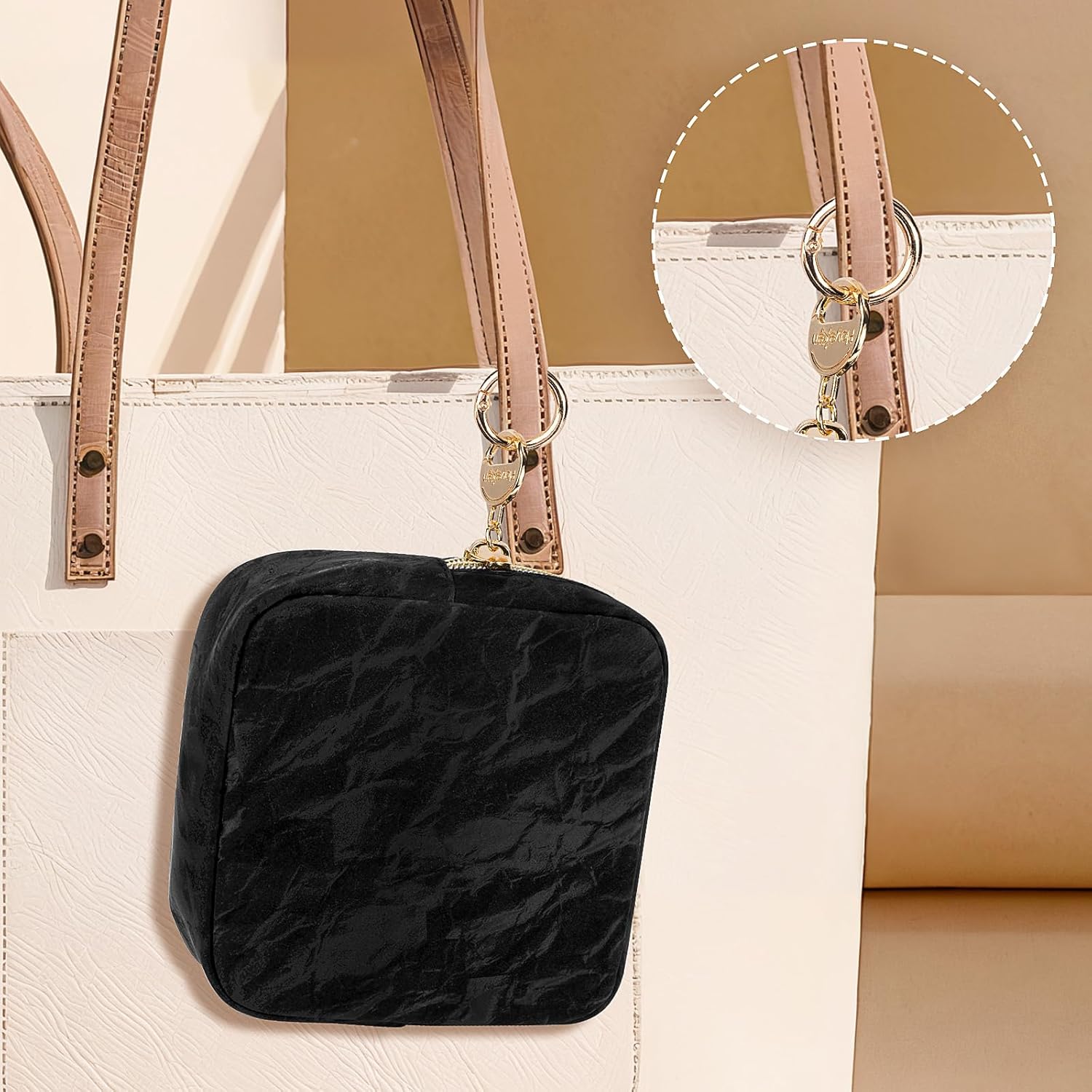 Mini pochette maquillage en cuir : élégante trousse de rangement pour femme en voyage – Image 4