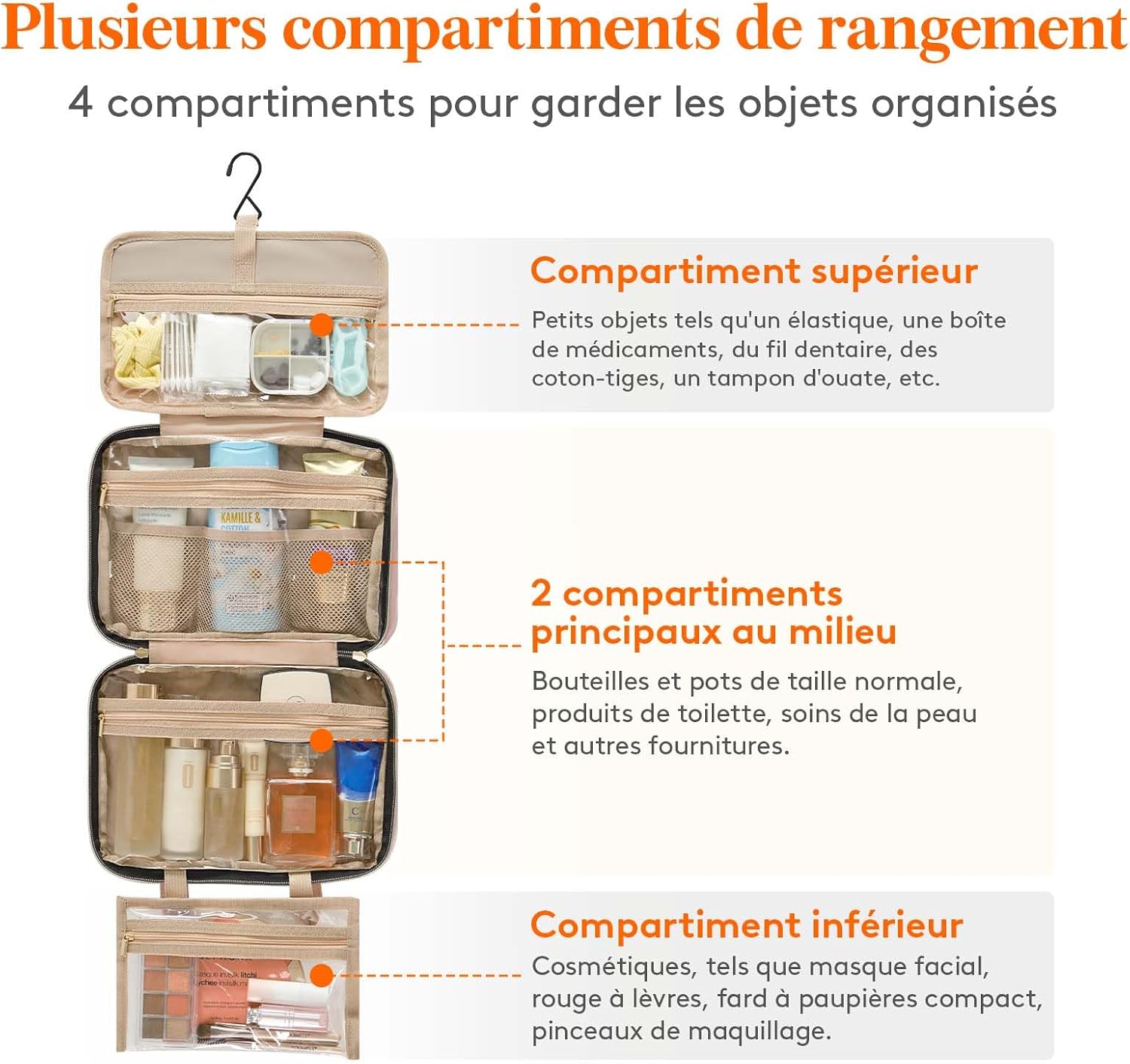 Trousse de toilette de voyage : grande trousse de maquillage suspendue pour femmes, idéale pour organiser vos cosmétiques en toute élégance – Image 4