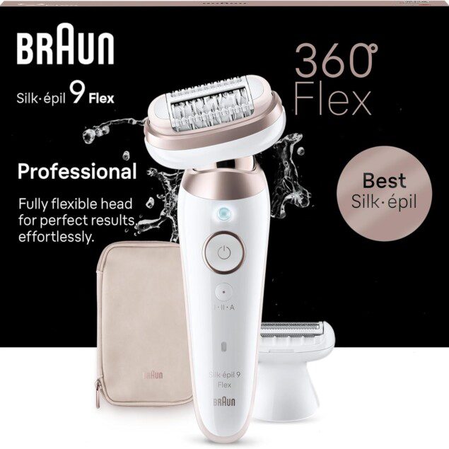 Épilateur Braun Silk-épil 9 Flex : épilation facile pour femmes, même des zones difficiles   Profitez d'une peau douce longue durée grâce à sa tête flexible à 360° et son sabot tondeuse élégant