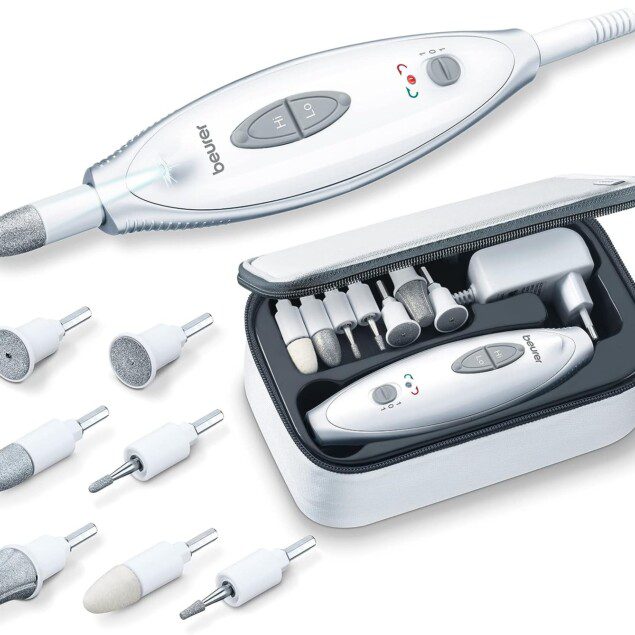 Ponceuse pour ongles électrique : manucure et pédicure professionnelle à domicile Profitez de 7 accessoires, d'une lumière LED et d'une pochette de rangement pour des résultats impeccables