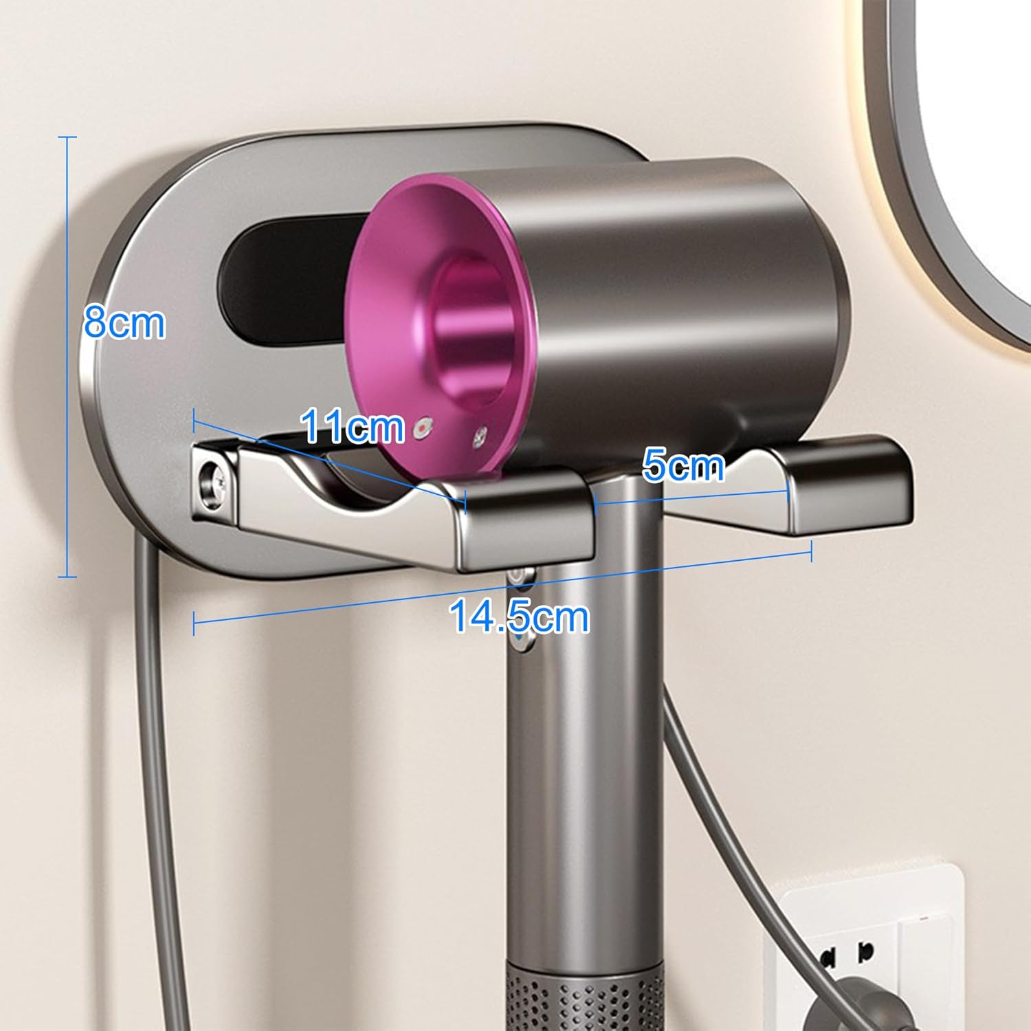 Support de sèche-cheveux en aluminium aéronautique : idéal pour salle de bain et hôtel Fixation murale sans perçage : un rangement élégant et pratique pour vos appareils – Image 5