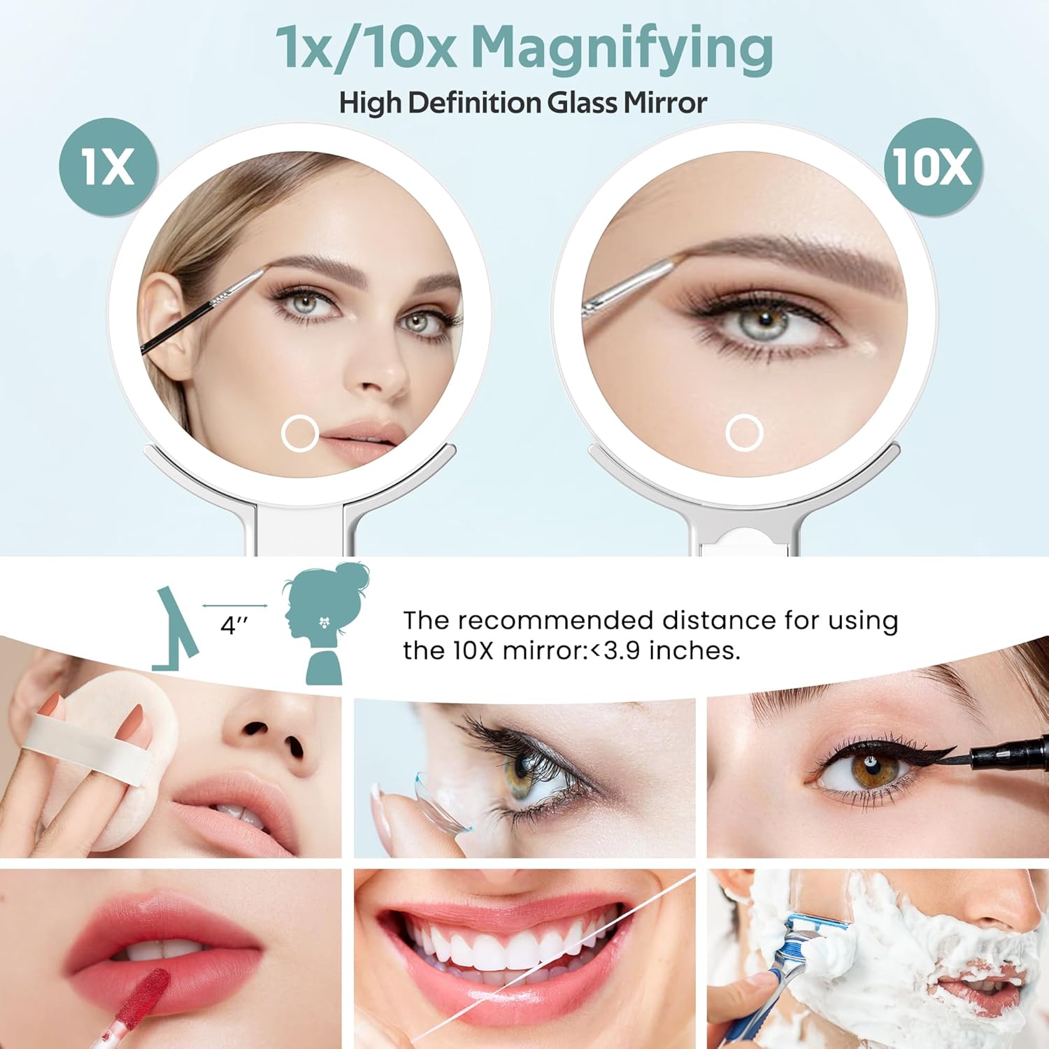 Miroir grossissant lumineux pour un maquillage parfait : double face 10x/1x avec éclairage et 3 couleurs, idéal pour la coiffeuse et le voyage – Image 2