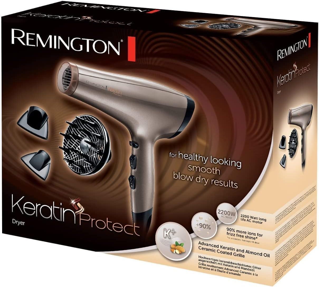 Sèche-cheveux professionnel Remington : soin kératine et huile d'amande pour des cheveux éclatants et protégés – Image 2