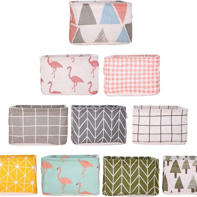 Petit panier de rangement pliable en lin : idéal pour organiser vos étagères et bureaux avec élégance