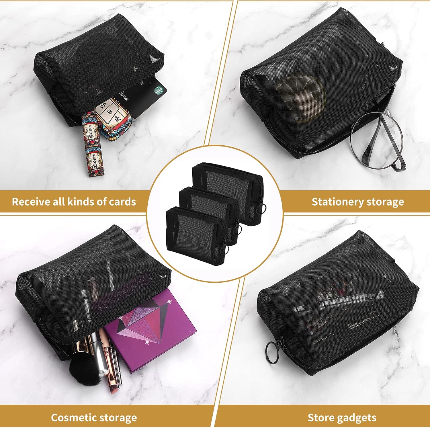 Pochette à fermeture éclair : 3 pièces de sacs cosmétiques en mesh pour femmes, idéale pour organiser vos essentiels de beauté en voyage – Image 8