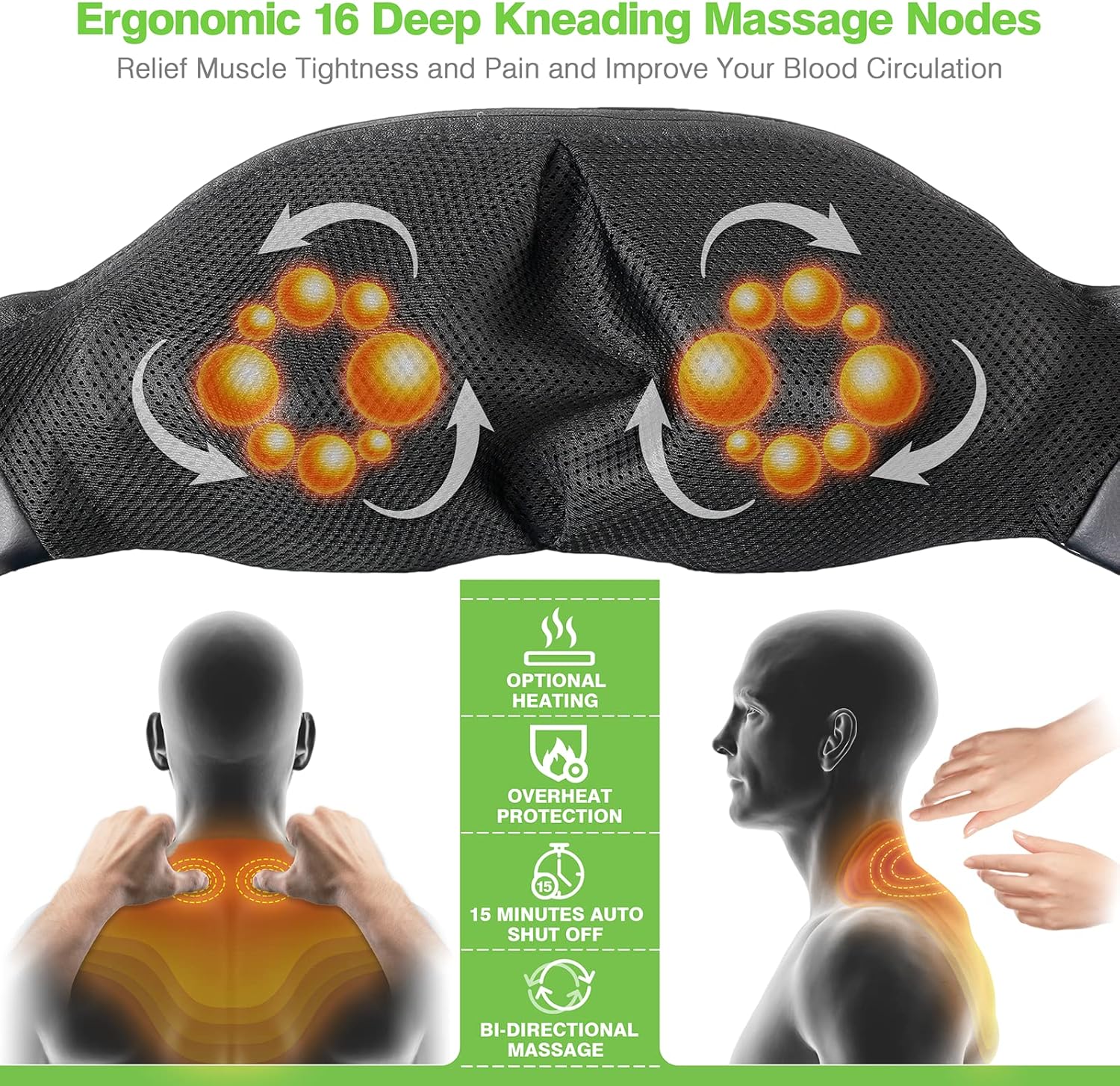 Masseur sans fil pour cou et épaules : soulagez vos douleurs grâce au massage shiatsu portable avec chaleur – Image 3