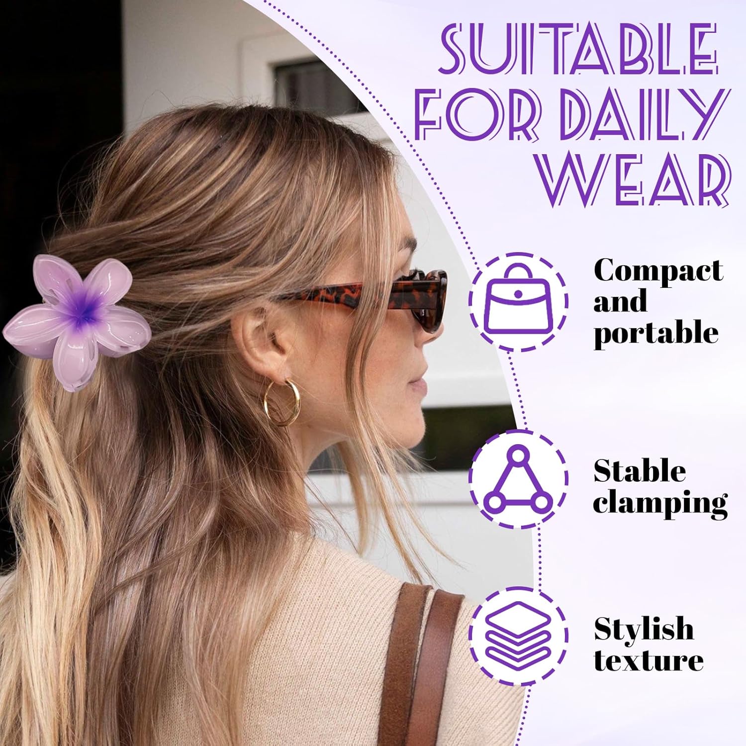 Grandes pinces à cheveux hawaïennes : le lot idéal pour femmes avec cheveux épais Accessoires de coiffure antidérapants aux fleurs colorées pour un look chic et tendance – Image 5