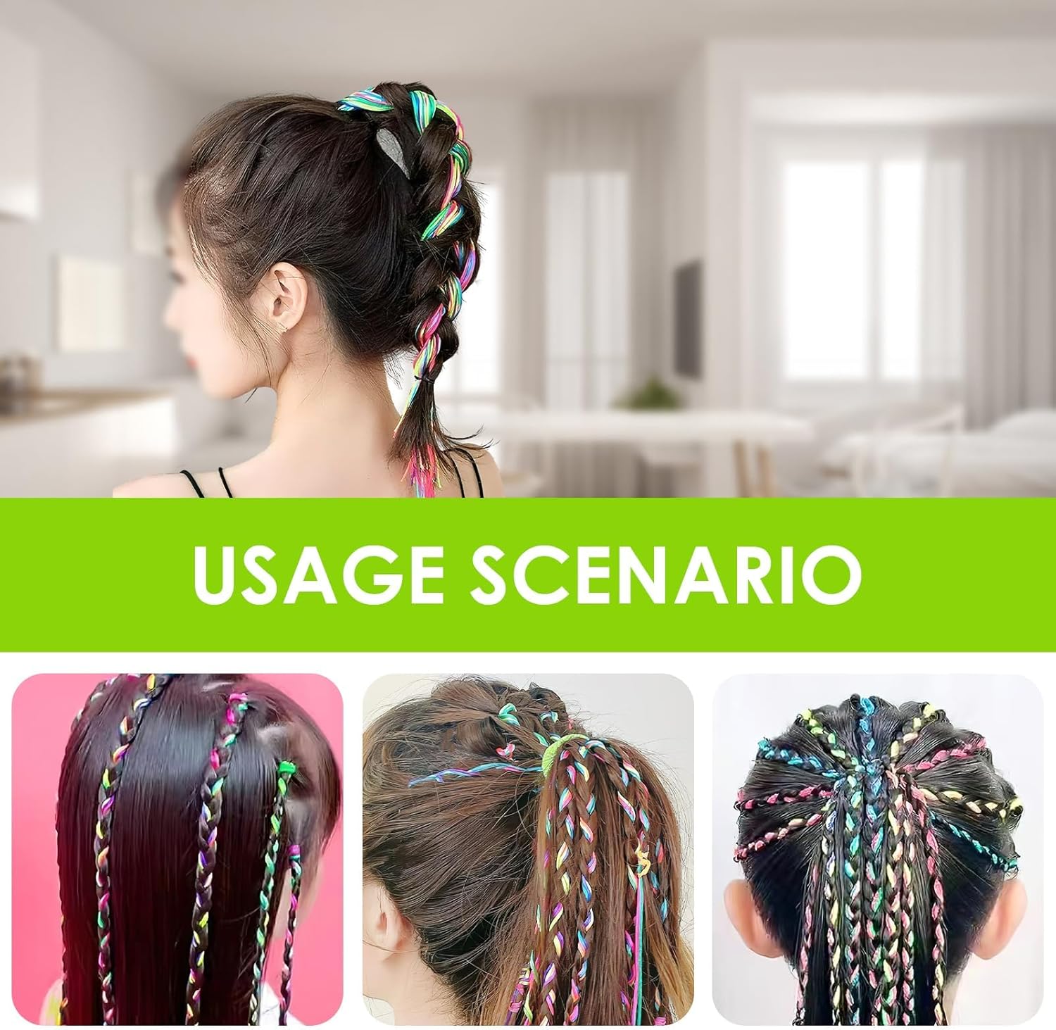 Cordes de cheveux colorées : 30 accessoires arc-en-ciel pour femmes et filles, idéaux pour vos tresses et vos fêtes – Image 4